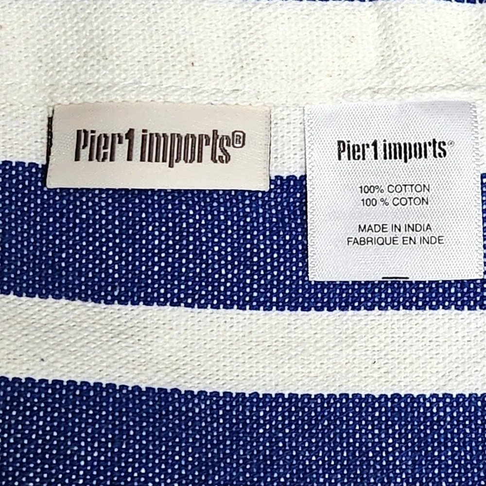 Pier 1 Blue & White Cabana Stripe Cotton Table Runner 72” Coastal NWOT